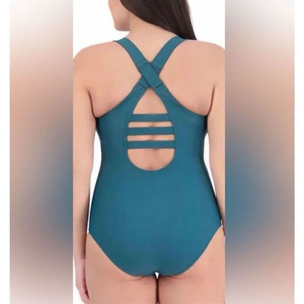 Eddie Bauer NWT size S teal green multi strap one piece swimsuit